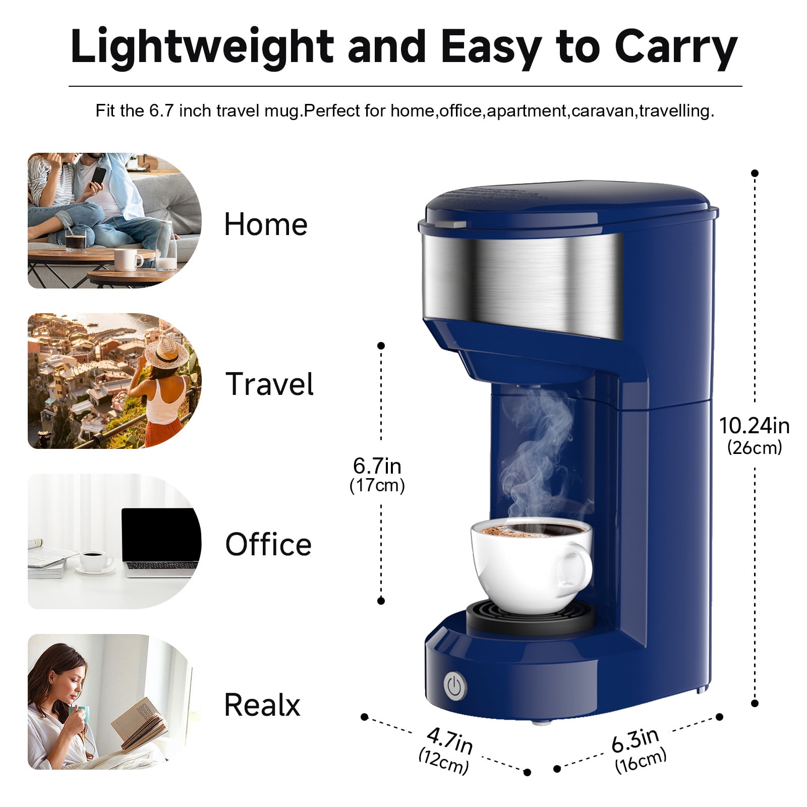 MINI Single Serve Coffee Maker,Instant Coffee Maker One Cup for K Cup & Ground Coffee,Portable Capsule Coffee Machine with 6 to 14oz Reservoir,90 Seconds Fast Brewing and One Button Operation
