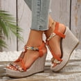 thumbnail image 3 of IUJSOY Wedge Sandals for Women Platform Vintage T-Strap Braided Beaded Elastic Ankle Strap Sandals, 3 of 7