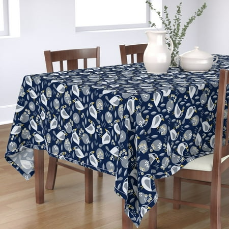

Cotton Sateen Tablecloth 70 x 90 - Winter Birds Berries Mod Bird Blue Yellow Woodland Modern Holiday Print Custom Table Linens by Spoonflower