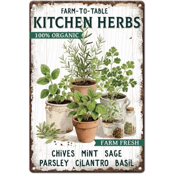 Herbs Vintage Metal Tin Signs 0.79×1.18inch Retro Kitchen Herbs Sign Farm to Table Fresh Herbal Plant Poster for Room Garden Yard Home Kitchen Shop Outdoor Wall Decoration