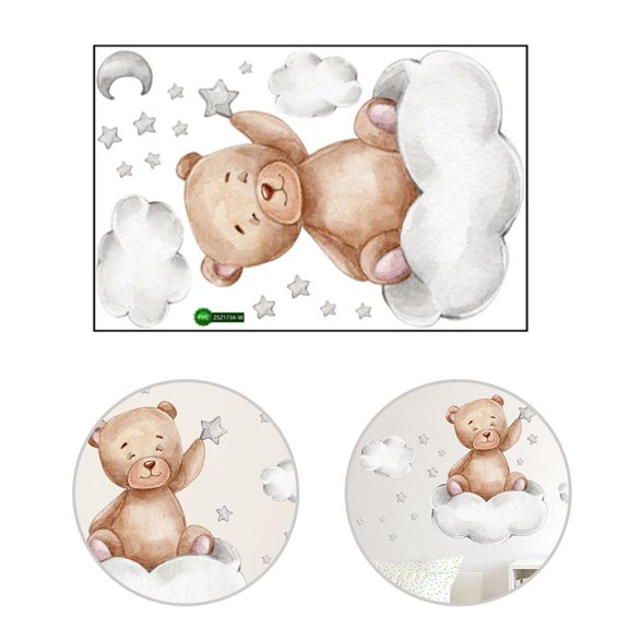 FitBest Little Bear Moon Cloud Star Cartoon Wall Decal Children's Room Decoration Decal