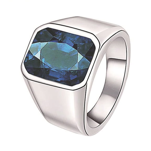 PAMTIER Men's and Women's Stainless Steel Classic Vintage Rhombic Cut Blue Eye Gemstone Ring Silver Size 7