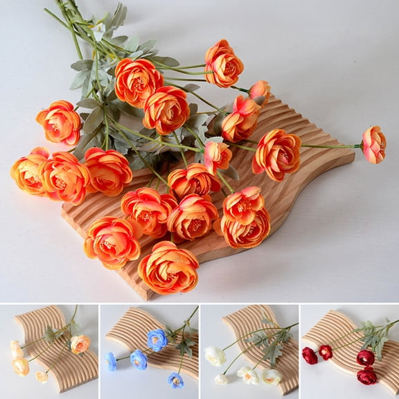 mdesiwst Artificial Lulian Flower Faux Silk Ranunculus Flower with Stem 4 Heads Fake Ranunculus Arrangement for Home Wedding Decoration Table Centerpiece