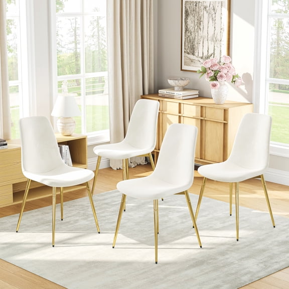 4-Piece Dining Chair Set, Velvet Cushioned with Metal Anti-Slip Legs, Ergonomic Design, for Kitchen and Living Room