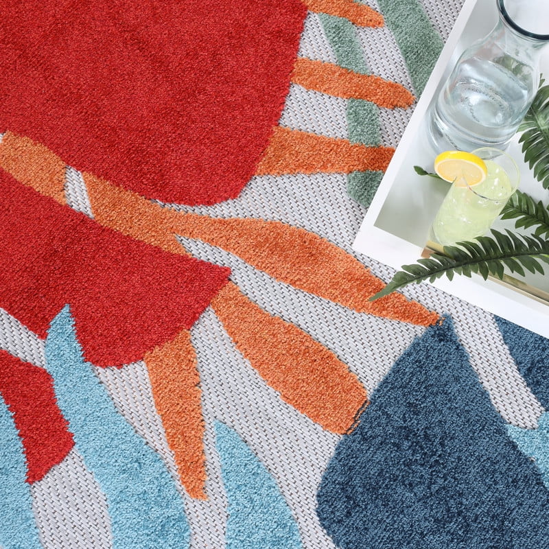 Superior Waikiki Tropical Leaves Indoor Outdoor Area Rug, 10' x 14', Multicolor