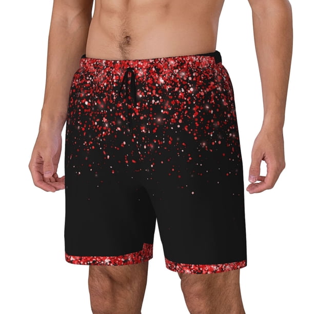 Fotbe Red Glitter1 Traje de Baño para Hombre – Shorts de Natación de Secado Rápido con Forro y Bolsillos-Medium