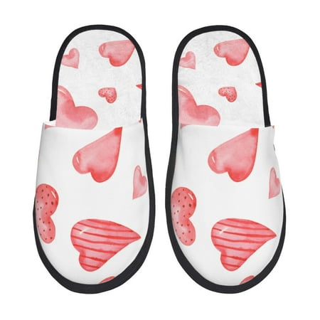 Balery Pink Hearts Slient Indoor Furry Fleece Comfort House Shoes Soft Non-Slip Home Shoes Cotton slippers House Slippers-- Large