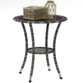 thumbnail image 1 of Outsunny Wicker Dining Table w/ 2-Tier Shelf, Round Coffee Table, Grey, 1 of 10