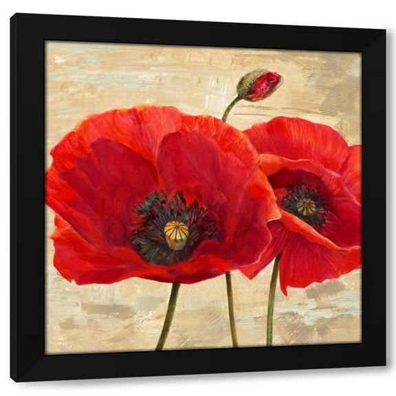 Cynthia Ann 12x12 Black Modern Wood Framed Wall Art Titled - Red Poppies (detail II)