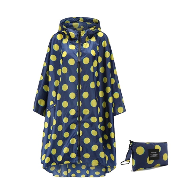 Ounissouiy Mujeres Hombres Chubasquero Adultos Chubasquero Transpirable Poliéster Impermeable Impermeable Senderismo Viajes Capa impermeable plegable Paraguas de lluvia punto amarillo azul Ounissouiy HA083063-09
