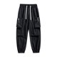 thumbnail image 1 of Pantalones de trabajo para hombre, de color liso, con cordón, cintura elástica y múltiples bolsillos, 1 of 7