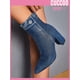 thumbnail image 1 of Everyday Collection Women Denim Button Detail Chunky Heeled Fashionable Classic Blue Denim Boots, 1 of 1