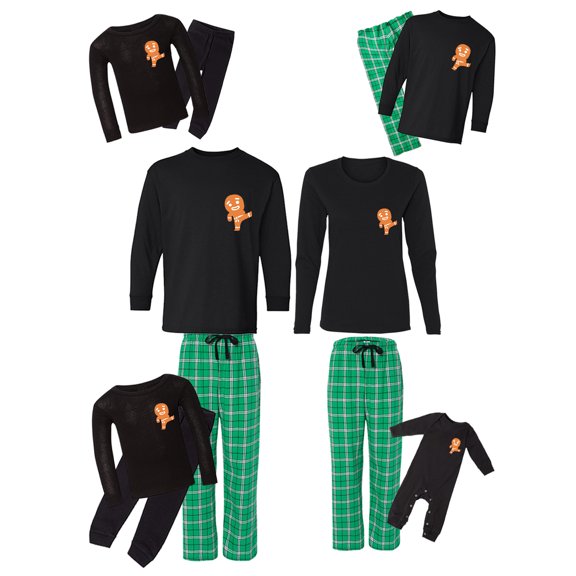 Awkward Styles Family Christmas Pajamas Set Green Cute Gingerbread Ninja Matching Sleepwear