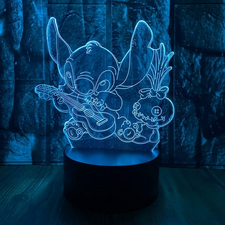 

Aveki Lilo and Stitch Anime Character 3D LED Optical Illusion Bedroom Decor Table Sleep Lamp with Remote 7 Colors Stitch Dog Plays Guitar with Cute Scrump Visual Night Light Birthday Gift for