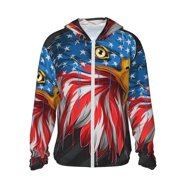 Fotbe Eagle Head With American Flag Chaqueta con Protección Solar UPF 50+ para Hombre y Mujer, Camisa con Capucha y Bolsillos-Medium