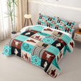 thumbnail image 3 of Manfei Western Tribal Aztec Bed Spread Queen 3pcs,Southwestern Cowboy Boots Hat Queen Coverlet Set,Turquoise Black Brown,1 Quilt and 2 Pillowcases, 3 of 7