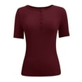 thumbnail image 5 of Women's Summer Short Sleeve Ribbed Knit Top Slim Fit Button Down Casual Tee Shirt Comfortable Stylish Blouse, 5 of 6