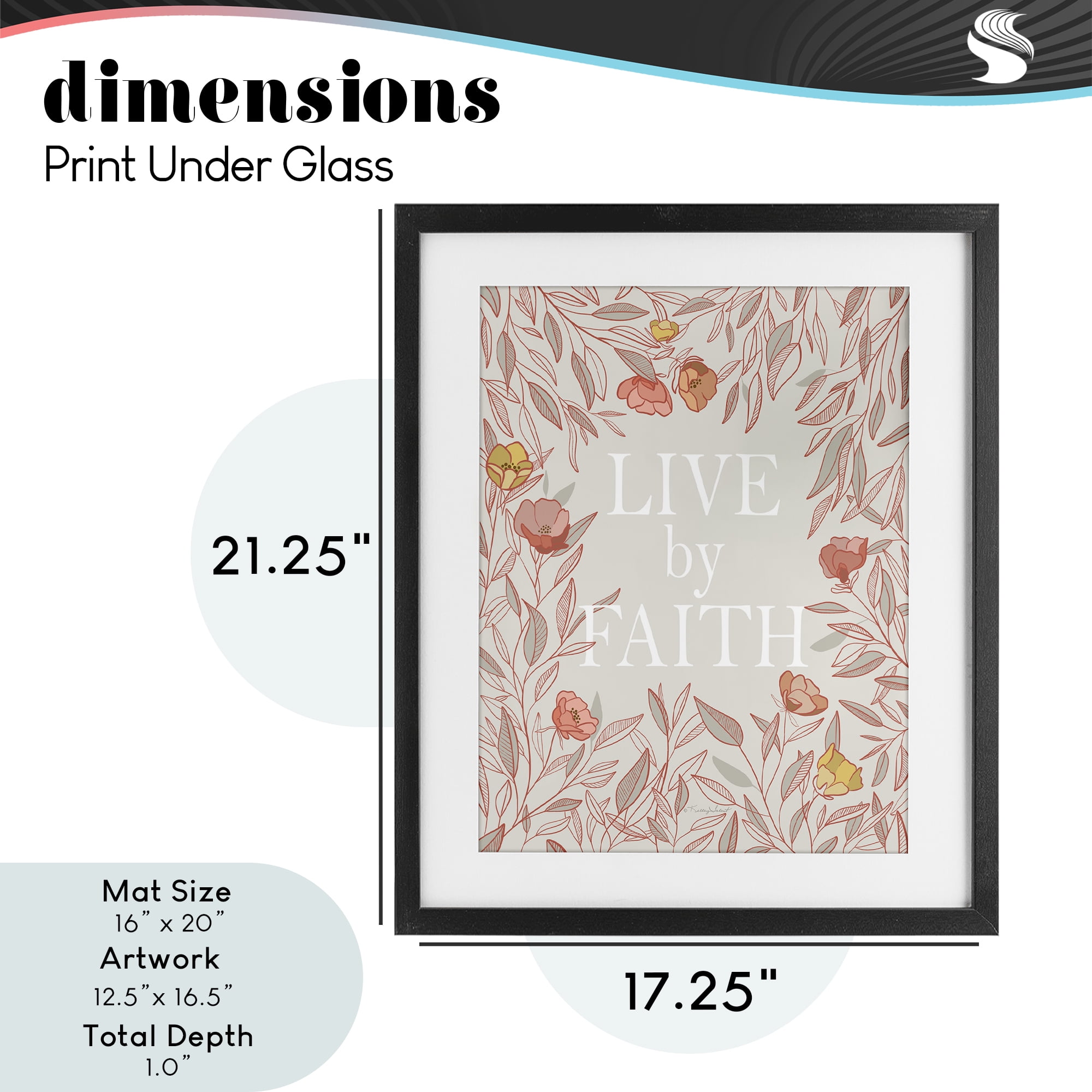 Live By Faith Rosy Florals Black Framed Print Under Glass, design by Kelley Talent