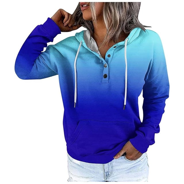 Sweat à Capuche Mode Femme Style Rue Changeant de Couleur Col à Boutons Décontracté Automne Hiver Sport