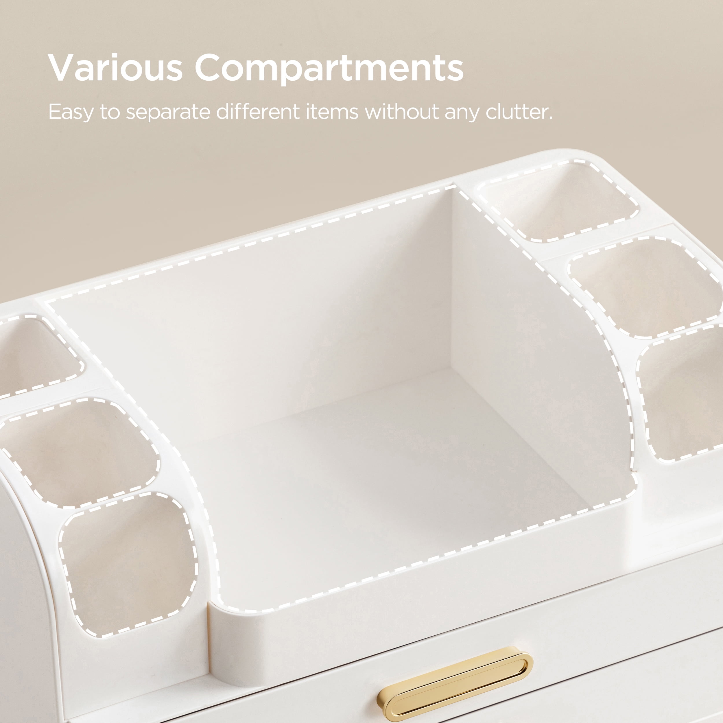 HBlife Makeup Organizer for Vanity with Brush Holder, Large Bathroom Countertop Cosmetic Organizer, All White