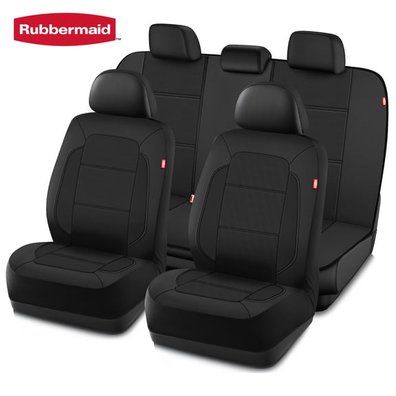 Rubbermaid Car Seat Covers, Universal Fit Perforated Leather Full Set Seat Protectors, Breathable Solid Color Auto Seat Covers for Cars, SUVs, Trucks and Vans, Black