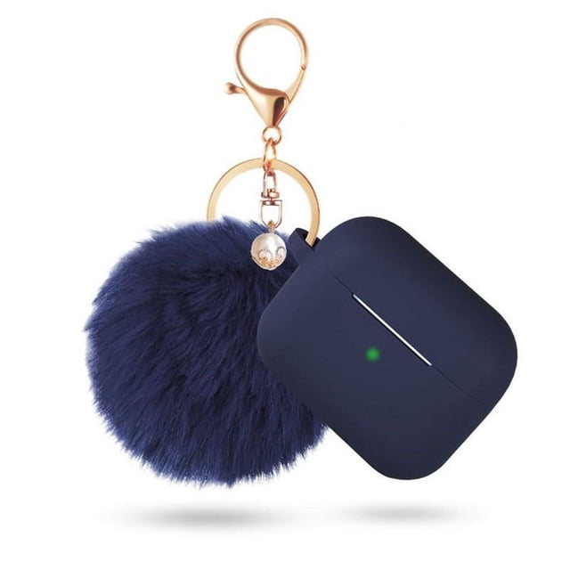 Airpods 3(2021), Apple Airpod 3rd Generation Women's Case, Air Pod 3rd Generation Charging Case Silicone Case with Pom Pom Keychain Accessory(Dark blue)