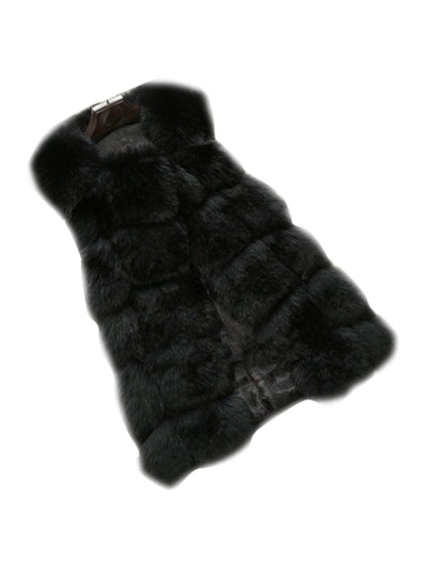 HIENAJ Womens Faux Fur Vest Waistcoat Winter Warm Sleeveless Jacket Long Gilet Outwear 