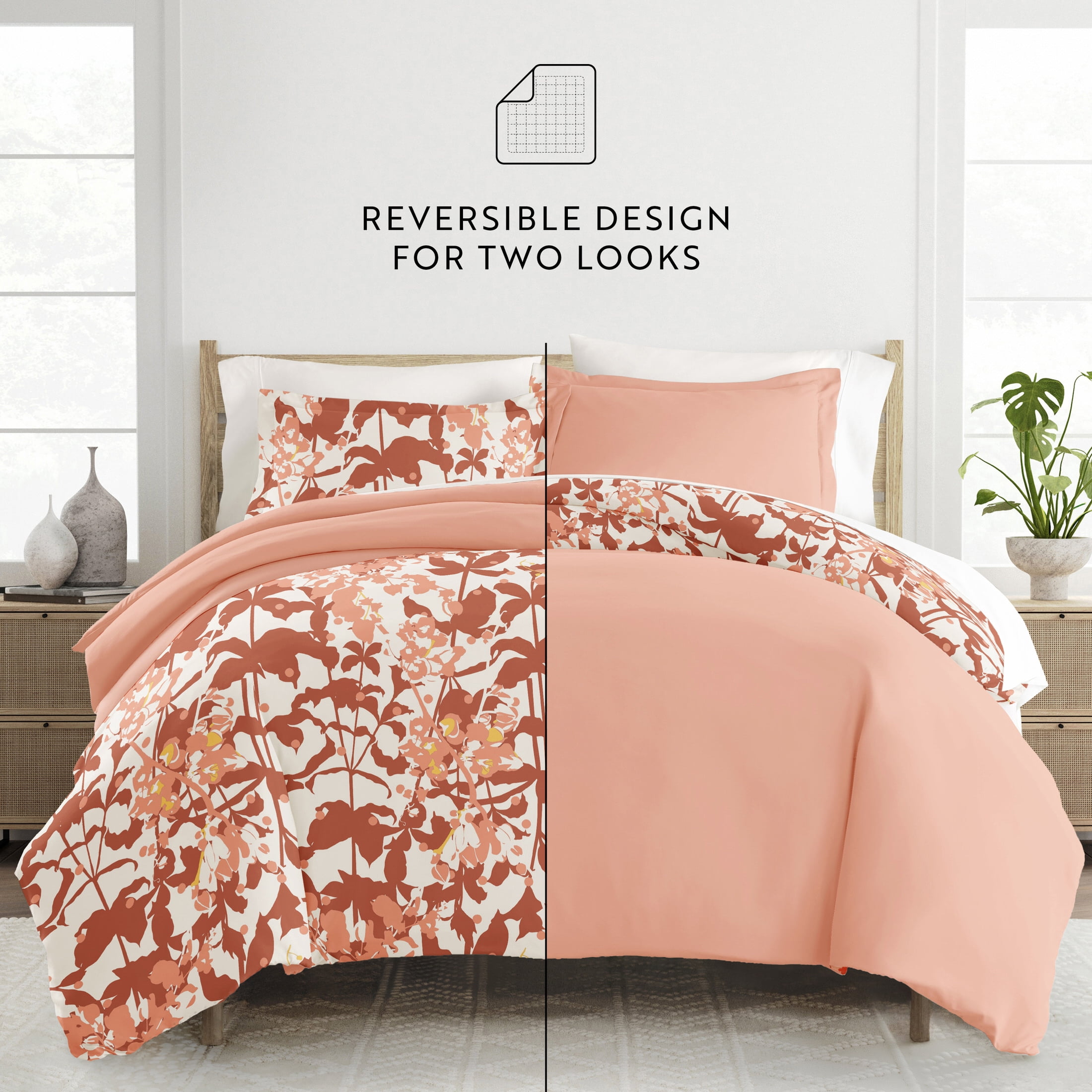 Noble Linens Clay Boho Flower Reversible 2-Piece Duvet Cover Set, Twin/Twin XL