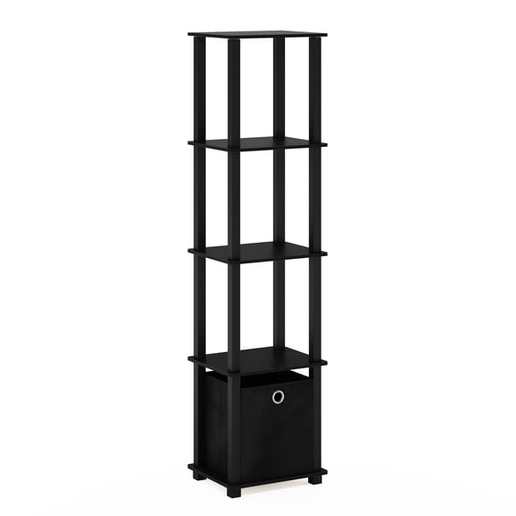 Furinno TURN-N-TUBE Book Shelf, 5-Tier Square Open Frame Display Shelf, Corner Storage Shelves with Storage Bin, Shelving Unit, for Organization and Storage, Living Room, Garage, Home Office, Black