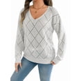 thumbnail image 3 of Women'S Crochet Sweater Top Hollow Out Long Sleeve Pullover Tops Fall Outfits Fashion White S, 3 of 9