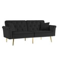 thumbnail image 3 of Beige Velvet Tufted Sofa Couch with 2 Pillows and Nailhead Trim (Black), 3 of 8