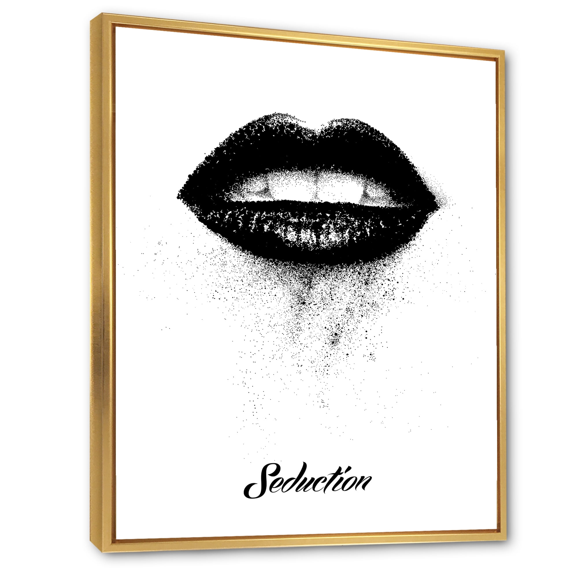 Monochrome Black Female Lips 30 in x 40 in Framed Painting Canvas Art Print, by Designart