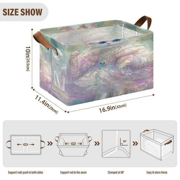 BZSMCE Collapsible Fabric Cube Storage Bins Lovely White Blue Eyes Cat Design Pattern Storage Box