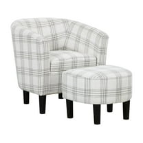 Take a Seat Churchill Accent Chair with Ottoman in Gray and White Plaid Fabric