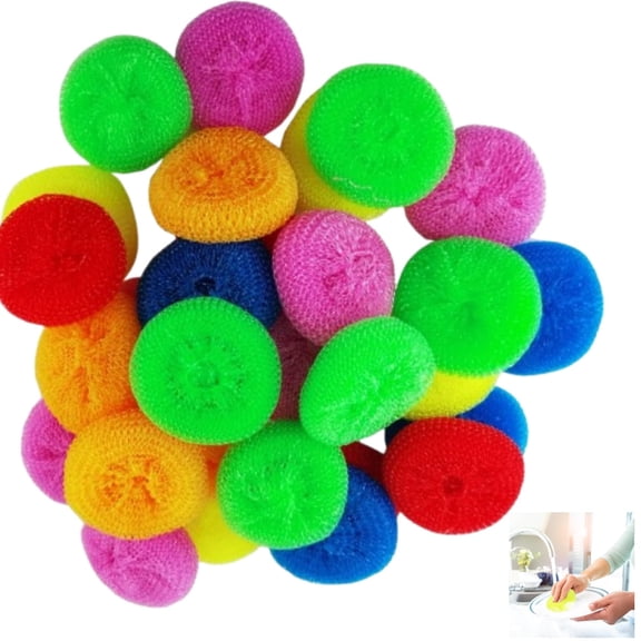 Plastic Dish Scrubbers, Round Non Scratch Pads for Dishes Pot, Mesh Dish Scouring Pads, 30Pcs