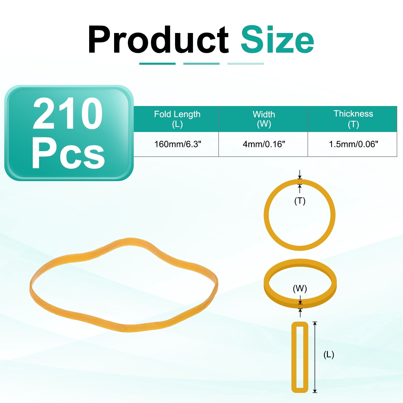 210Pack Rubber Bands, 6.3x0.16 Inch Elastic Bands for Office Supplies, Yellow