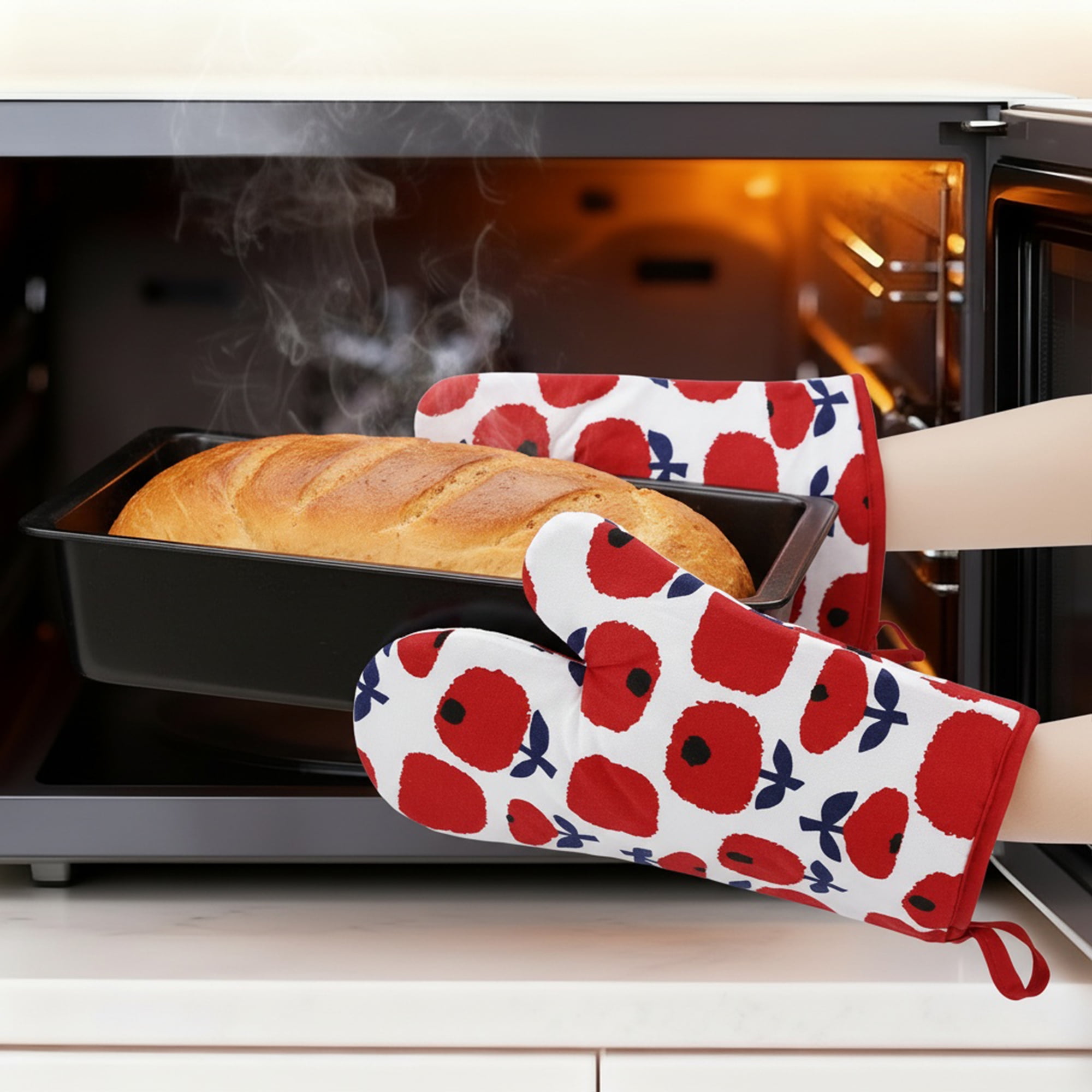 Unique Bargains Pot Holders Kitchen Oven Gloves Red 11x7.1inch