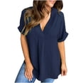 thumbnail image 5 of ATENAR T Shirts for Women Short Sleeve Casual Shirts for Women V Neck Tee Navy XL, 5 of 7