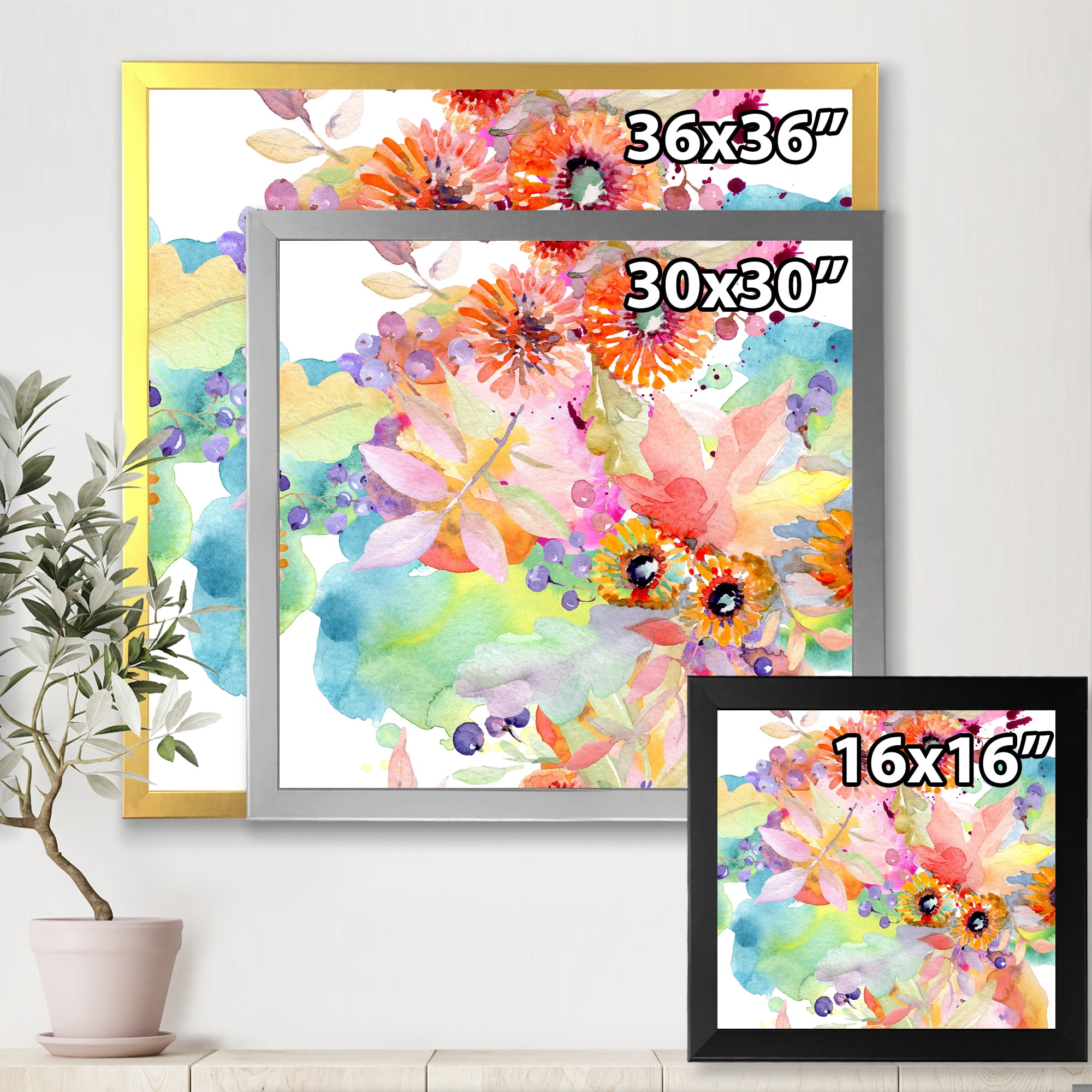 Designart 'Wildflowers and Vibrant Wild Spring Leaves I' Traditional Framed Art Print