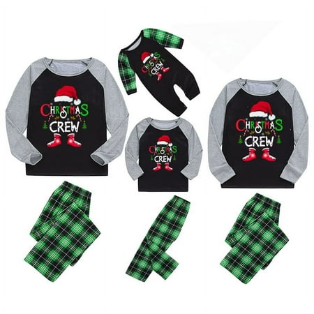 

jaweiwi Christmas Family Matching Pajamas Set Long Sleeve Letter Print Raglan T shirt Tops + Plaid Pants Sleepwear Clothes Set