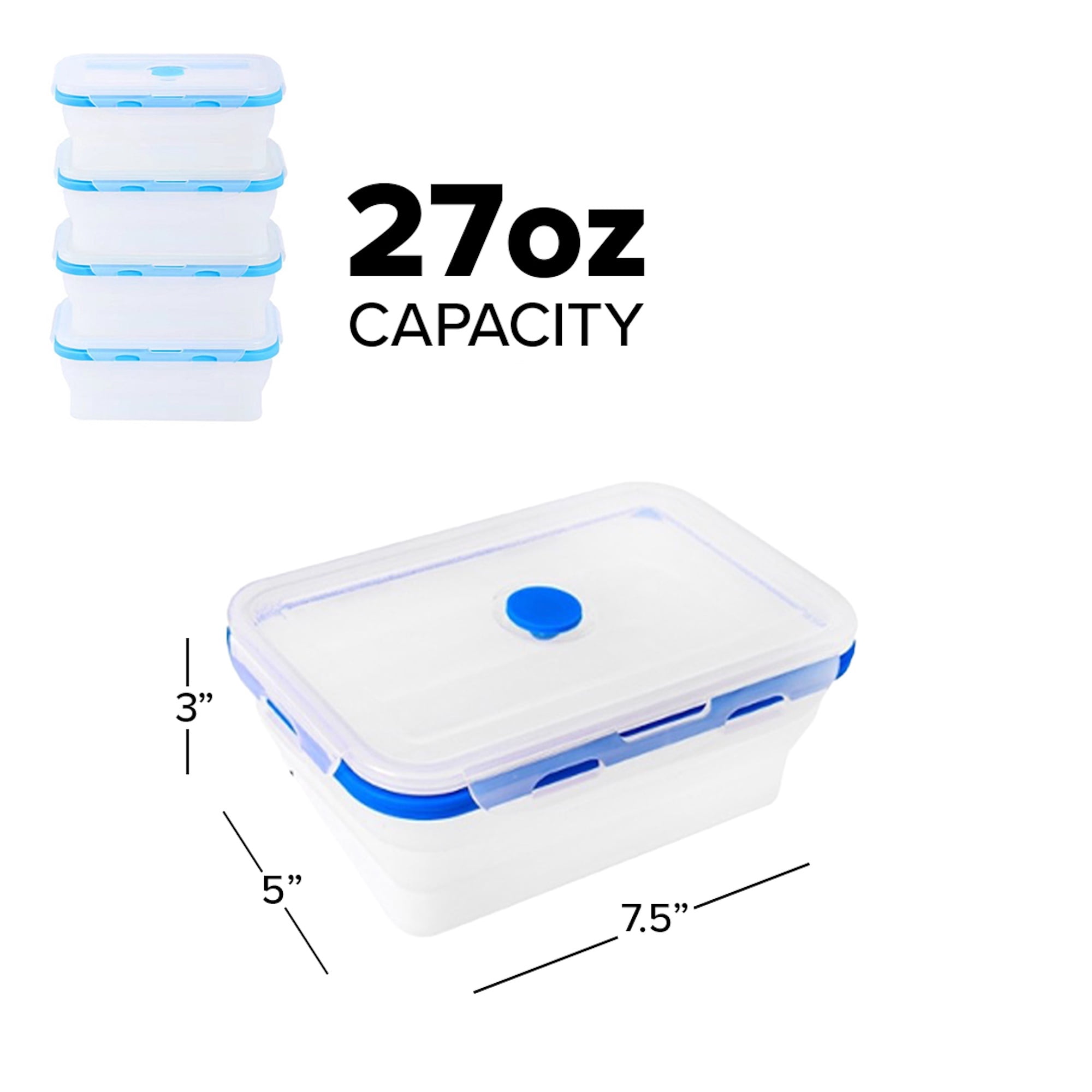 Ecoberi Blue Silicone Microwave Safe Food Storage Containers 4 -27oz