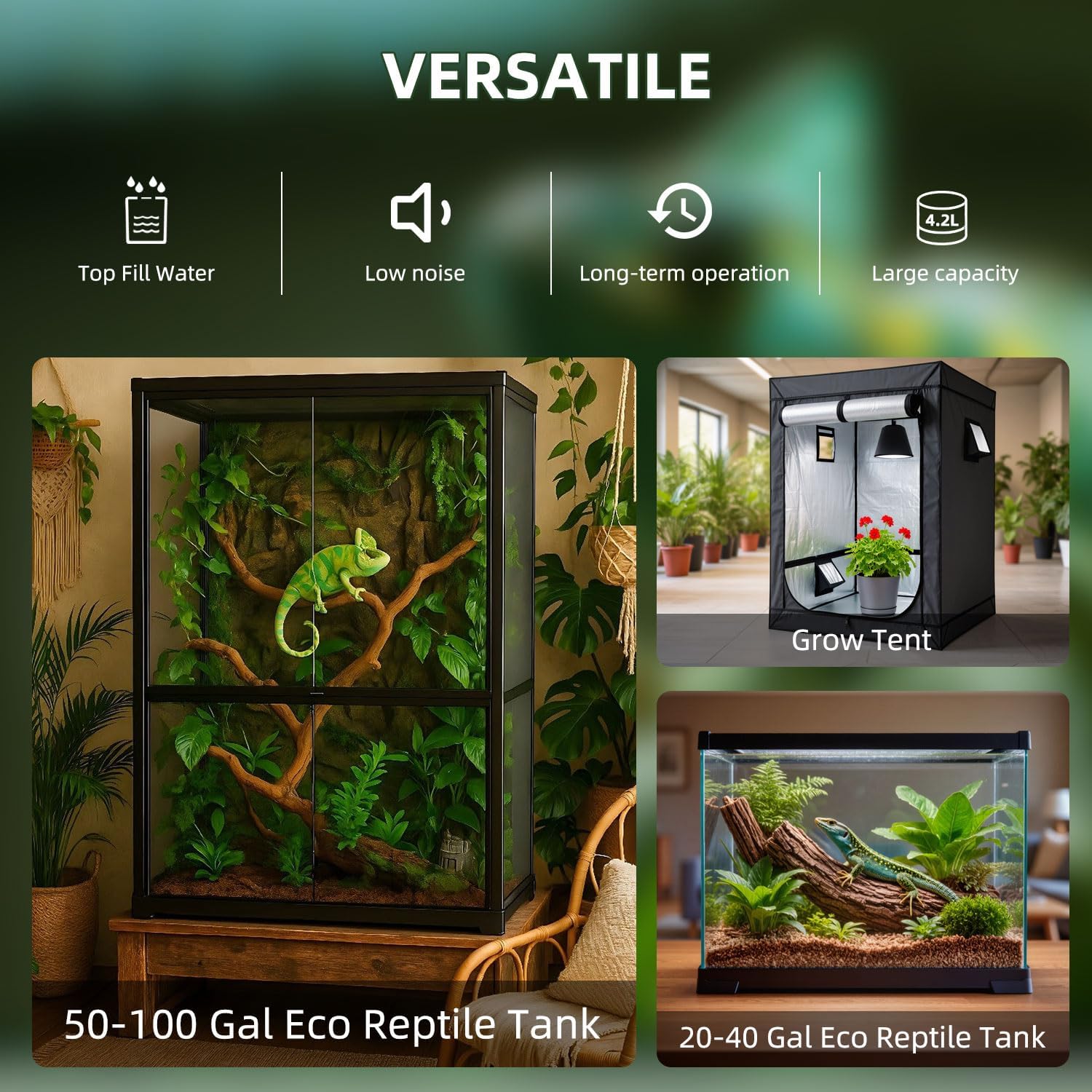 Reptile Fogger, 4L Reptile Humidifier, Top Fill Adjustable Fogger with Extension Hose, Visible Tank Reptile Humidifier for Snakes, Tortoises, Chameleons and Ball Python