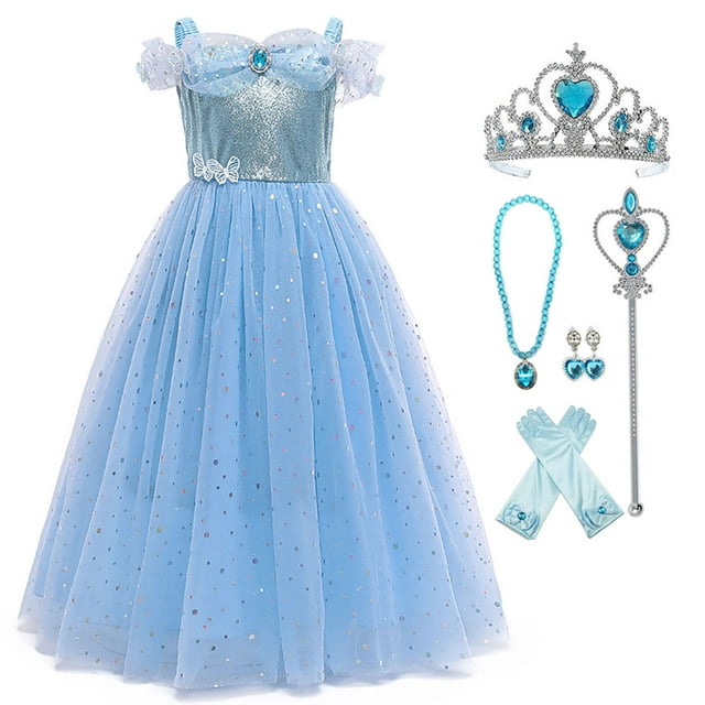 HAWEE Filles Princesse Cendrillon Costume Bleu Fleur Papillon Tulle Robes pour l'Halloween