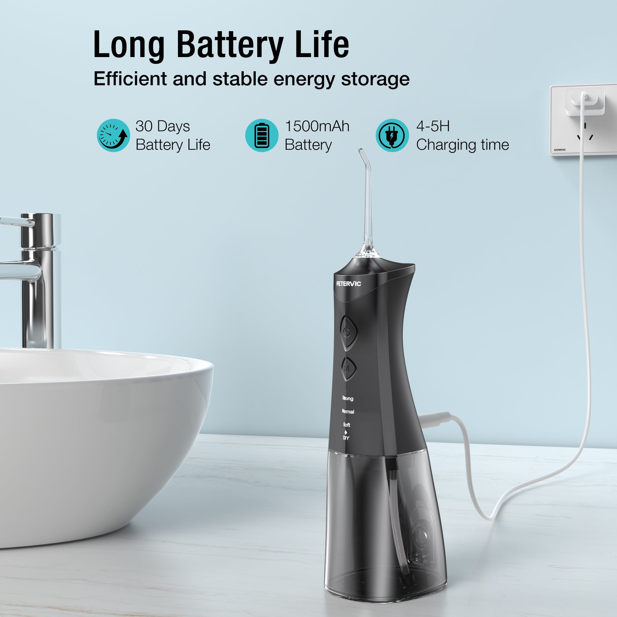 FETERVIC Cordless Water Flosser for Teeth – 350ml Large Tank, 4 Cleaning Modes, 8 Jet Tips, Rechargeable Dental Oral Irrigator for Braces, Implants, Travel & Home Use