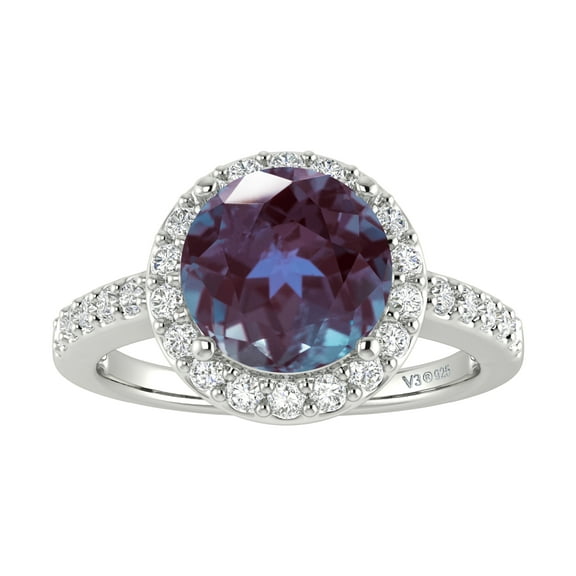 4.85 Carat Round Cut Color Changing Alexandrite and White Topaz Halo Ring in Sterling Silver Women Ring