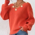 thumbnail image 6 of Aueoeo Knit Sweater, Comfortable Woman Casual Flower Ribbon Embroidery Irregular Embroidered V-Neck Sweater Tops Knitwear, 6 of 8