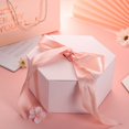 thumbnail image 2 of Gift Box with Ribbon Hexagon Paper Flowers Packaging Case with Lovely Rabbit for Valentines Day-Pink, 2 of 8
