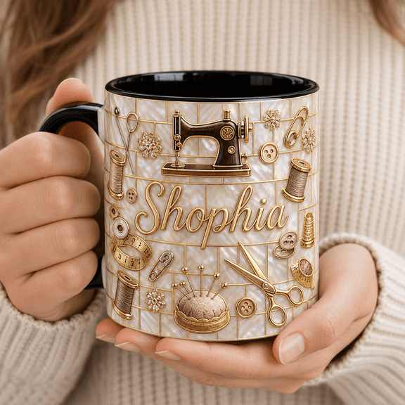 Sewing Mug Personalized 3D Effect Seamstress Gift for Sewing Lover