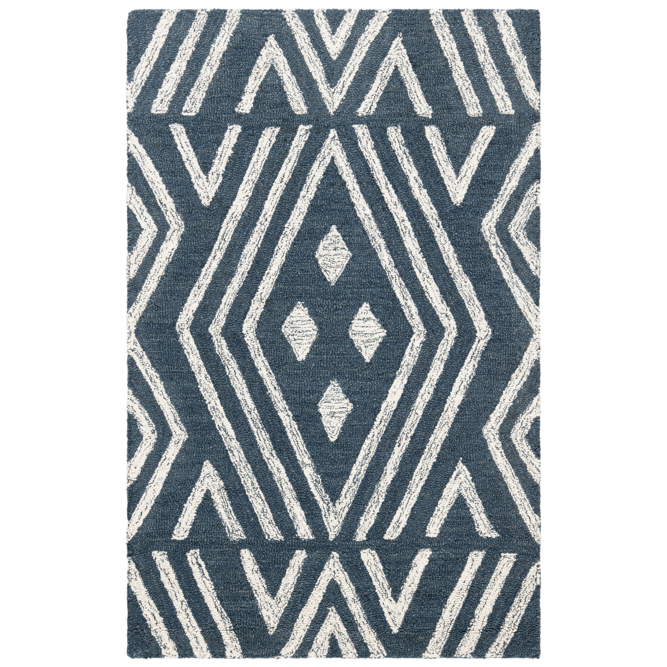 SAFAVIEH Micro-Loop Orlando Geometric Diamonds Area Rug, Navy/Blue, 2'6" x 4'