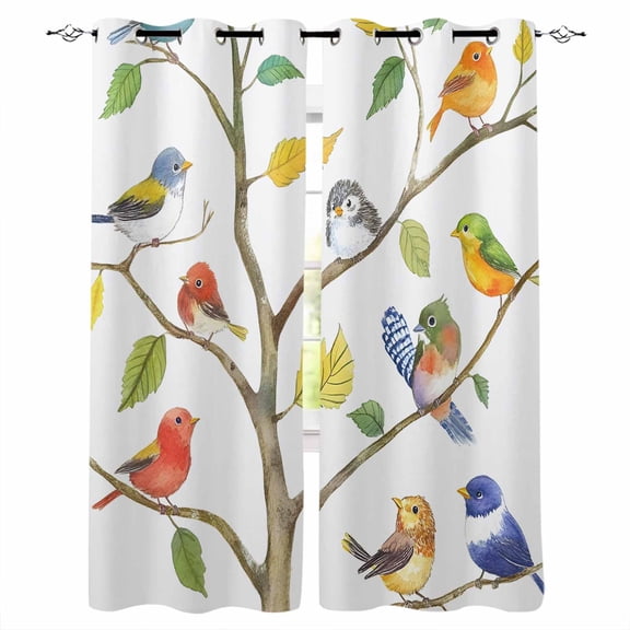 Watercolor Bird Blackout Curtains 72 Inches Long, Modern Spring Branch Colorful Leaf Thermal Insulated Black Out Curtains, Darkening Window Curtain Drapes for Bedroom Living Room 52"x72" 2 Panels